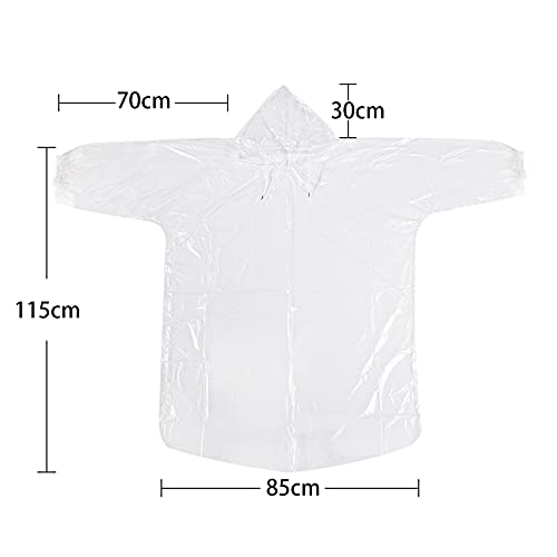 QSWY Adultos Poncho Impermeable ,10Pcs Poncho lluvia, Chubasquero, Transparente PE Poncho de Emergencia Impermeable, con Capucha y Mangas Cordón, Impermeables de Emergencia, Exteriores, Viajes