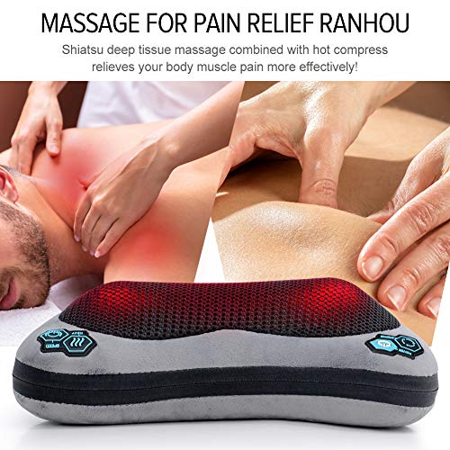 QUARED Cojín de Masaje Shiatsu con 4 Rollos 3D Masajeador Almohada, Calor para Relajar el Cuello Lumbares Piernas y Pies - Casa Oficina y Coche Uso