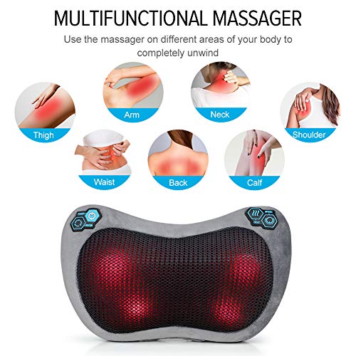 QUARED Cojín de Masaje Shiatsu con 4 Rollos 3D Masajeador Almohada, Calor para Relajar el Cuello Lumbares Piernas y Pies - Casa Oficina y Coche Uso