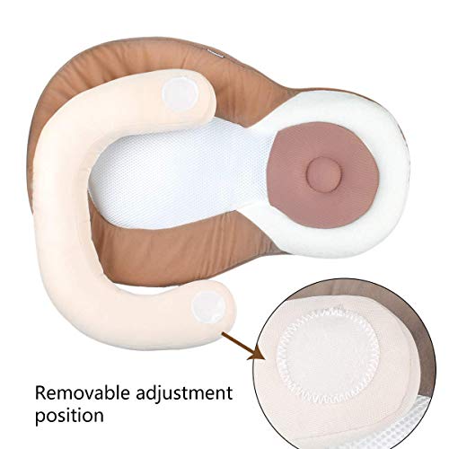 QWET Almohada Infantil, Almohada Correctora De Cabeza Anti-Deflexión para Recién Nacidos, Sillón Reclinable Portátil Y Transpirable, Adecuado para Siestas Y Viajes (0-12 Meses),Gris