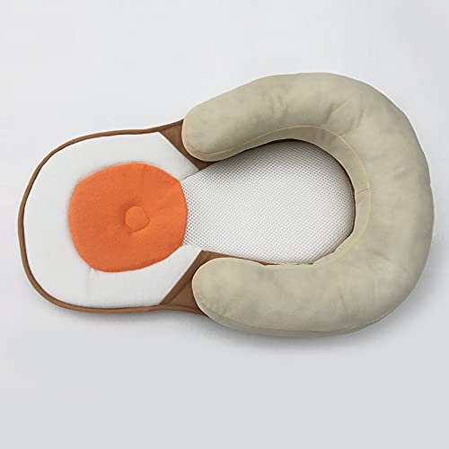 QWET Almohada Infantil, Almohada Correctora De Cabeza Anti-Deflexión para Recién Nacidos, Sillón Reclinable Portátil Y Transpirable, Adecuado para Siestas Y Viajes (0-12 Meses),Gris