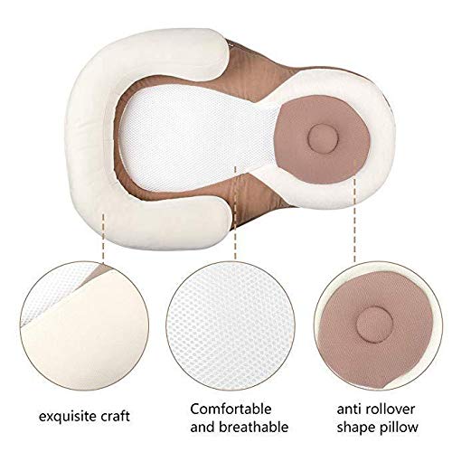 QWET Almohada Infantil, Almohada Correctora De Cabeza Anti-Deflexión para Recién Nacidos, Sillón Reclinable Portátil Y Transpirable, Adecuado para Siestas Y Viajes (0-12 Meses),Gris