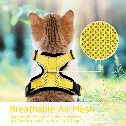 rabbitgoo Arnes Gato Antiescape,Arnés para Gato con Correa 150CM Arnes Gato Ajustable con Reflectantes de Tela de Malla Suave y Transpirable para Caminar,Entrenar,Gato Mediano y Pequeño S Amarillo