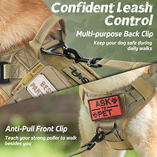 rabbitgoo Arnes Perro Grande No-Pull Arnes Perro Antitirones Táctico de Malla Transpirable Chaleco para Entrenamiento con 2 Anillos Ajustable con Sistema Molle para Entrenar Caminar Cazar Marrón M