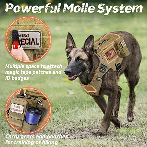 rabbitgoo Arnes Perro Grande No-Pull Arnes Perro Antitirones Táctico de Malla Transpirable Chaleco para Entrenamiento con 2 Anillos Ajustable con Sistema Molle para Entrenar Caminar Cazar Marrón M