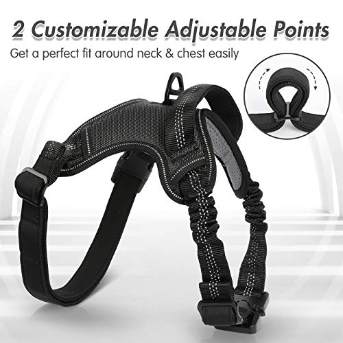 rabbitgoo Arnes Perros Arnés para Perros con Asa para Absorber Golpes Arnes Antitirones Perro Reflectante Arnés Ajustable con Cabestro para Pasear para Perros Pequeños Medianos Grandes, Negro M