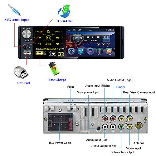 Radio de Coche Bluetooth Pantalla táctil capacitiva Single DIN 4 '' Radio FM / Am / RDS Cámara Trasera Control Remoto del Volante con micrófono Externo con Salida de Audio de subwoofer