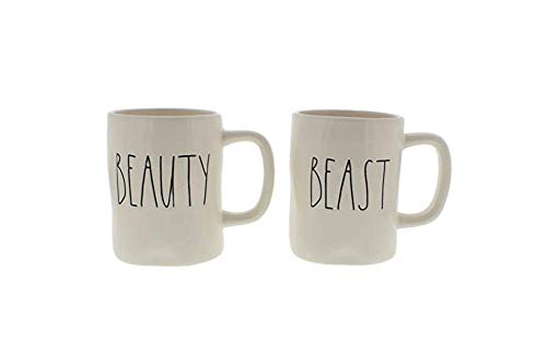 Rae Dunn by Magenta Beauty and Beast - Juego de 2 tazas de té y café con letras grandes