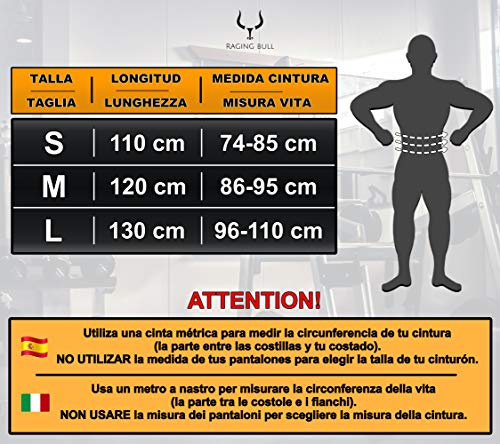 Raging Bull Cinturon Lumbar Gimnasio Hombre y Mujer, para Peso Musculacion, Halterofilia, Levantamiento de Pesas. Cinturon lastre dominadas Powerlifting Belt cinturón Ruso Fitness