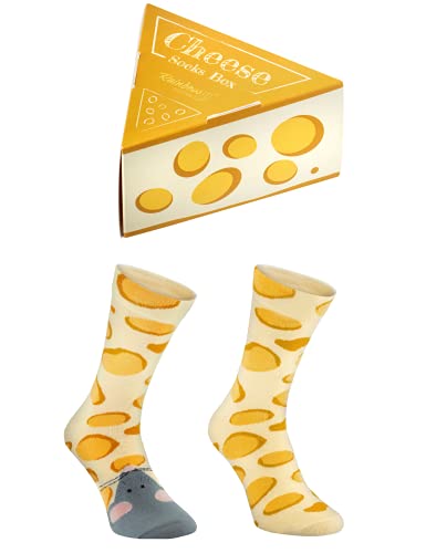 Rainbow Socks - Hombre Mujer Divertidos Calcetines Algodon Raton Queso Regalo 1 Par - Ratón y Queso - Talla 36-40