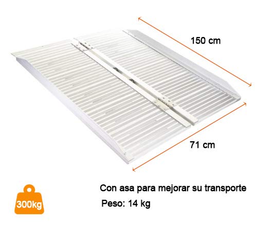 Rampa muy ligera y plegable de aluminio portátil 71 x 150 cm, recomendada para sillas de ruedas eléctricas, manuales, scooters