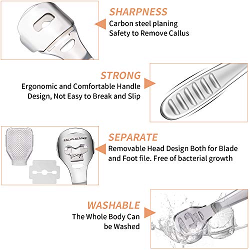 Raspador de pie, Automoness Lima de pie de acero inoxidable,Eliminador de Dureza, Afeitadora de Dureza,Cuchillo de pedicura Herramienta para el cuidado de los pies de pedicura,10 Cuchillas Incluidas