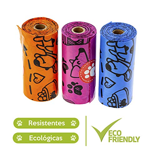 Rc Ocio Bolsas Caca Perros ecologicas con Porta Bolsa dispensador/Rollo bolsitas Baratas/higienicas para excrementos Perro Grande y pequeñas/recogedor de heces y excremento de Mascotas (300 Bolsas)