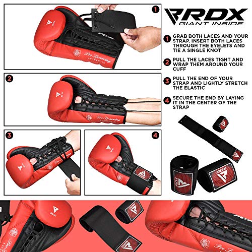 RDX Encaje 2 Bucle Convertidor de para Guantes de Boxeo Profesionales, 50 cm de Poliéster Elástico Ajustable Maya Hide Correa de Gancho de Cuero para Luchar Muay Thai Sparring Guante con Cordones