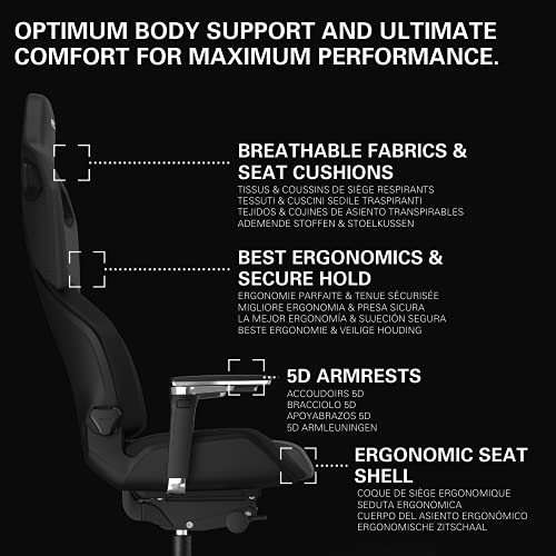 RECARO Exo Platinum Silla Gaming I Silla Gamer ergonómica con Altura Ajustable y apoyabrazos 5D, para máximo Confort al Jugar y en la Oficina I Telas Transpirables I Gaming Chair Black & Black