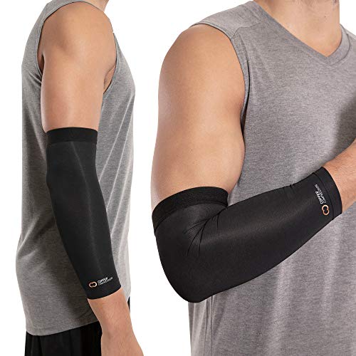 Recuperación de compresión de cobre codo manga, # 1 más alto contenido en cobre garantizada. Mejor cobre con ajuste – desgaste en cualquier lugar. Apoyo para entrenamientos, golfistas y codo de tenista, artritis, tendinitis (tamaño mediano)