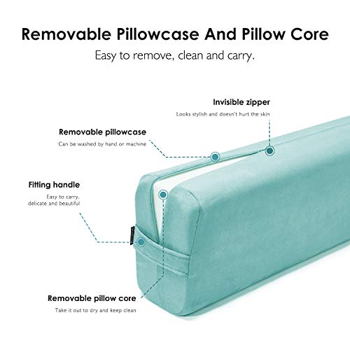 REEHUT Bolster Yoga Rectangular Cojín de Meditación de Densidad Mixta y Soporte Cómodo Relleno de Esponja y Funda de Ante Lavable con Manija (66 x 26 cm)- Verde