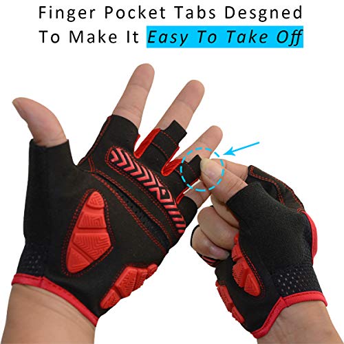 REETEE Guantes de Bicicleta Medio Dedo Guantes para Hombres Mujeres Antideslizante Transpirable Guantes de Ciclismo Guantes Deportivos Cortos para al Aire Libre de Ciclismo (Rojo, L)