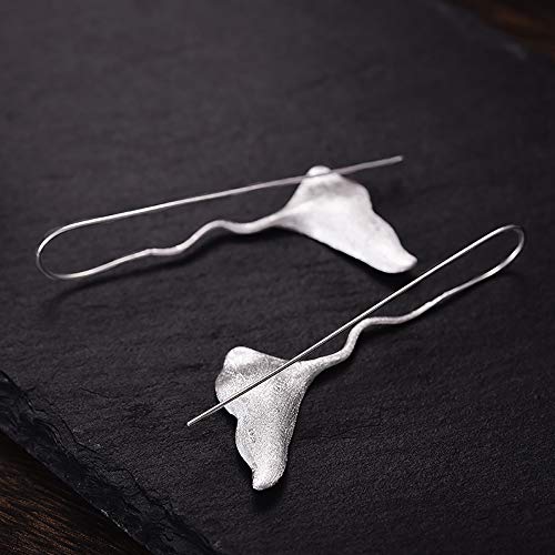 Regalo para ti Springlight S925 Pendientes colgantes de plata esterlina Pendientes colgantes de hoja de ginkgo vintage para mujeres y niñas(Silver)