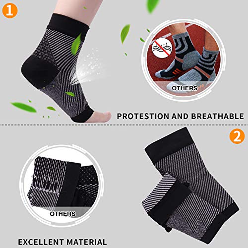 REIDAY Calcetines de compresión para la Fascitis Plantar,Medias de compresión,2 Pares Medias y 1 Pare Órtesis Tobillera con Correa,Compresión de Tobillo (Negro, L/XL)