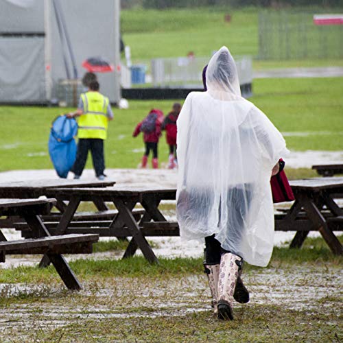 Relaxdays 10 Chubasqueros, Capa Lluvia Capucha, Poncho Impermeable Desechable, Hombre y Mujer, PE, Transparente, 1 Set