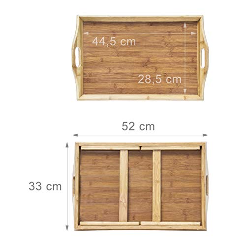 Relaxdays Bandeja, Doble función, Mesa de Desayuno, Patas desplegables, bambú, Borde Alto