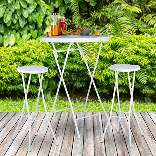 Relaxdays Bastian - Taburete de Bar Plegable Impermeable, 80 cm de Altura, Plástico, color Blanco, 2 Unidades (solo taburetes sin mesa)