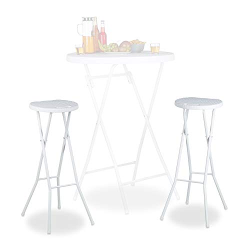 Relaxdays Bastian - Taburete de Bar Plegable Impermeable, 80 cm de Altura, Plástico, color Blanco, 2 Unidades (solo taburetes sin mesa)