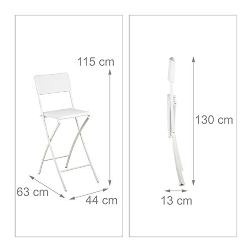 relaxdays Taburete Alto Plegable BASTIAN, Juego de 2, Acero y Ratán Sintético, Asiento a 78 cm de Altura, Blanco, 63x44x115 cm