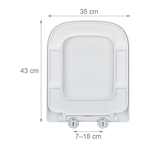 Relaxdays Tapa de inodoro con descenso automático, 35 x 43 cm, montaje en 2 vías, asiento de inodoro extraíble, rectangular, duroplast, color blanco