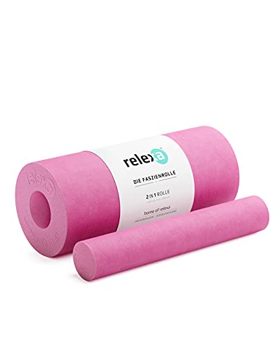 relexa® Rodillo de Masaje 2 en 1 para el entrenamiento de fascias y de yoga, Rollo de Espuma, Largo 35 cm, Diametro 14 cm (Rosa)