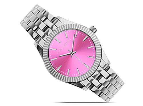 Reloj Pura Alegría - Flamingo - Analógico Mujer Cromado con Esfera Rosa y Cadena de Acero