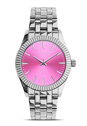 Reloj Pura Alegría - Flamingo - Analógico Mujer Cromado con Esfera Rosa y Cadena de Acero