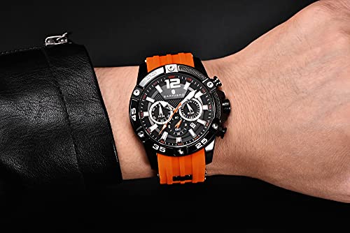 Relojes Hombre SAPPHERO Cronógrafo Multifunción Relojes para Hombres Correa De Silicona 3ATM Impermeable Movimiento De Cuarzo Analógico Moda Negocios Deportes Diseño Regalo para Hombres