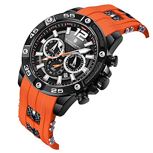 Relojes Hombre SAPPHERO Cronógrafo Multifunción Relojes para Hombres Correa De Silicona 3ATM Impermeable Movimiento De Cuarzo Analógico Moda Negocios Deportes Diseño Regalo para Hombres