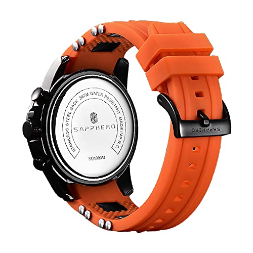 Relojes Hombre SAPPHERO Cronógrafo Multifunción Relojes para Hombres Correa De Silicona 3ATM Impermeable Movimiento De Cuarzo Analógico Moda Negocios Deportes Diseño Regalo para Hombres