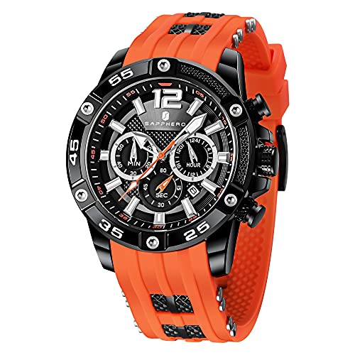 Relojes Hombre SAPPHERO Cronógrafo Multifunción Relojes para Hombres Correa De Silicona 3ATM Impermeable Movimiento De Cuarzo Analógico Moda Negocios Deportes Diseño Regalo para Hombres