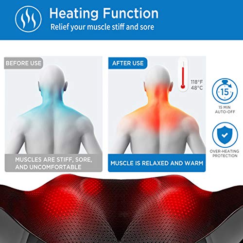 RENPHO Masajeador de Cuello y Hombros con Calor, Shiatsu Masajeador Cervical y Espalda, 3D Rotación, Masaje Eléctrico de Tejido Profundo, Relajación para Cuello y Hombros en Casa, Oficina o Coche