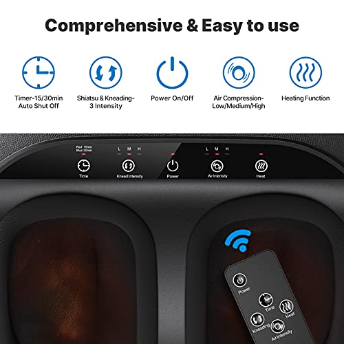 RENPHO Masajeador de Pies con Control Remoto, Eléctrico Masaje Shiatsu con Calor Infrarrojo, Rodillos y Compresión de Aire, para Casa Oficina Uso Aliviar La Fatiga, Intensidad Regulable