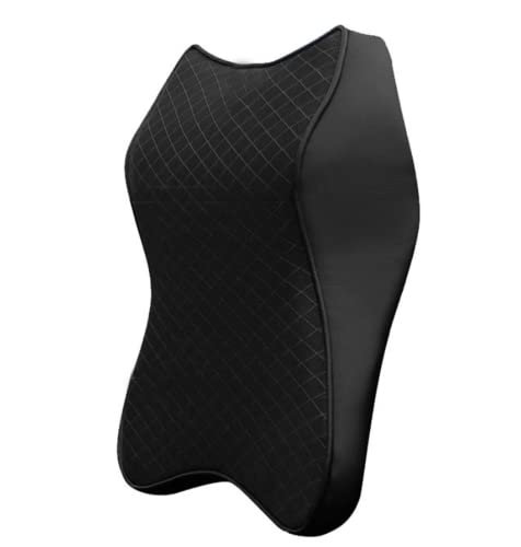 Reposacabezas Coche, MEIRRAI Cojin Cervical, Almohada Cervical para Automovil, Interior Coche, Transpirable de Espuma Viscoelástica, Alivia la Fatiga, con Funda de Malla Lavable a Mano y Piel (Negro)