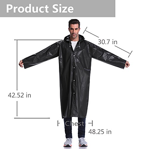 Reutilizable Chubasquero Poncho Para La Lluvia Portátil Para Adultos Sobretodo EVA Impermeable y Transpirable Con Mangas - By EnergeticSky™ (Negro - 2 Pack)