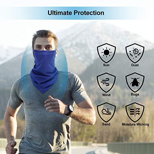 Rhino Valley Bandanas Faciales con Orejeras, 3 PZS Cubierta Polaina de Cuello Protección UV Polvo Diadema de Pasamontañas Balaclava para Ciclismo Motocicleta Esquí Senderismo, Blanco+Azul+Negro