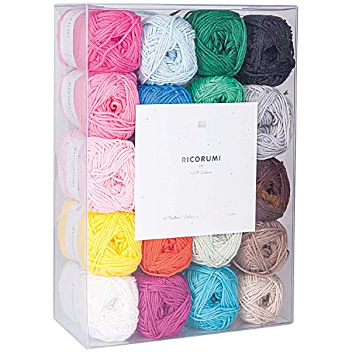 Rico Design Creative Ricorumi DK Hilo de ganchillo, de algodón, lana, para punto y manualidades, juego de 20 colores, 25 g