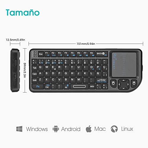 Rii Mini X1 teclado inalámbrico con ratón táctil - compatible con Smart TV, Mini PC Android, PlayStation, Xbox, HTPC, PC, Raspberry Pi