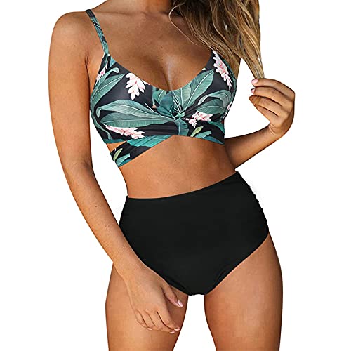 riou Mujer Bikini Traje de Baño con Cuello en V Bikinis 2021 Sujetador Dos Piezas Push-up Sexy Ropa de Playa Falda de Playa Tops y Braguitas Bañador Vacaciones