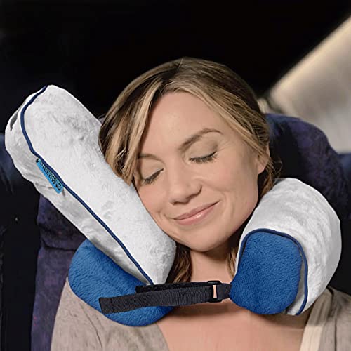 Roamwild Surround Travel Pillow EVO - Almohada de cuello y cabeza, barbilla y soporte para cabeza ajustable, diseño de Invención británica (azul marino)