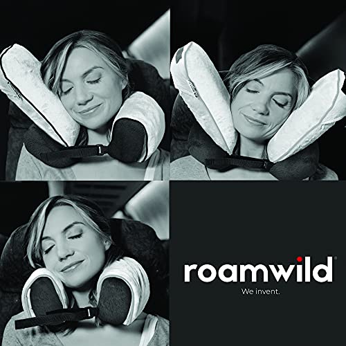 Roamwild Surround Travel Pillow EVO - Almohada de cuello y cabeza, barbilla y soporte para cabeza ajustable, diseño de Invención británica (azul marino)