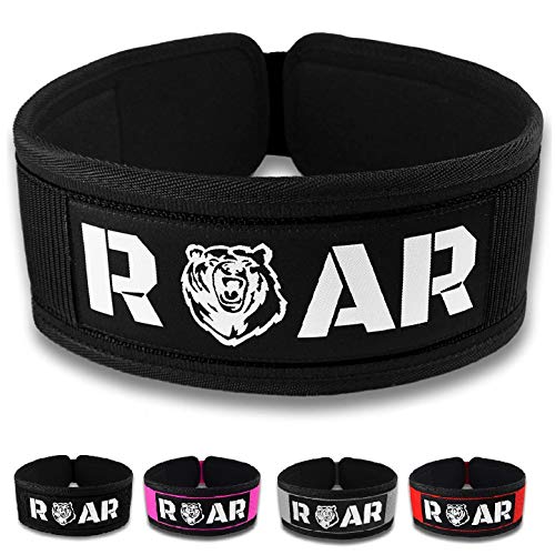 Roar® Cinturón Lumbar Gimnasio, Cinturon Gimnasio Hombre y Mujer, Cinturon Halterofilia, Powerlifting, Levantamiento Peso, Musculacion, Cinturon Gym Hombre, Cinturon Pesas (Negro, S)