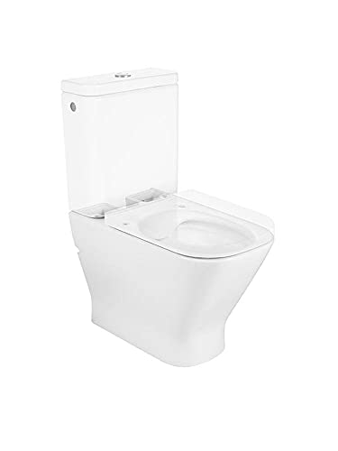 Roca A34273700H - Taza compacta Rimless adosada pared con salida dual, colección The Gap, color blanco (cisterna, asiento y tapa no incluido)