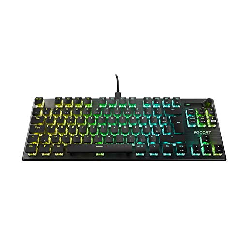 Roccat Vulcan TKL Pro - Teclado óptico compacto RGB para juegos, retroiluminación LED AIMO tecla a tecla, interruptores ópticos Titan, placa superior de aluminio, rueda multimedia